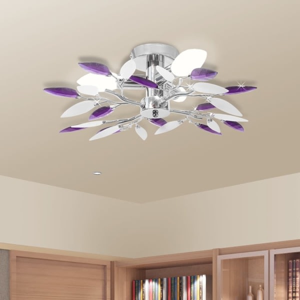 vidaXL Taklampa med kristallöv i vitt & lila för 3 glödlampor E1 multifärg