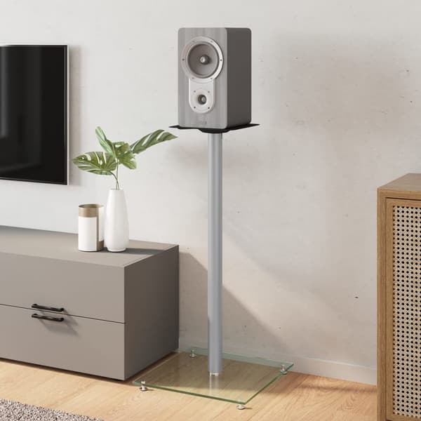 vidaXL Högtalarstativ 2 st härdat glas 1-pelardesign silver Silver