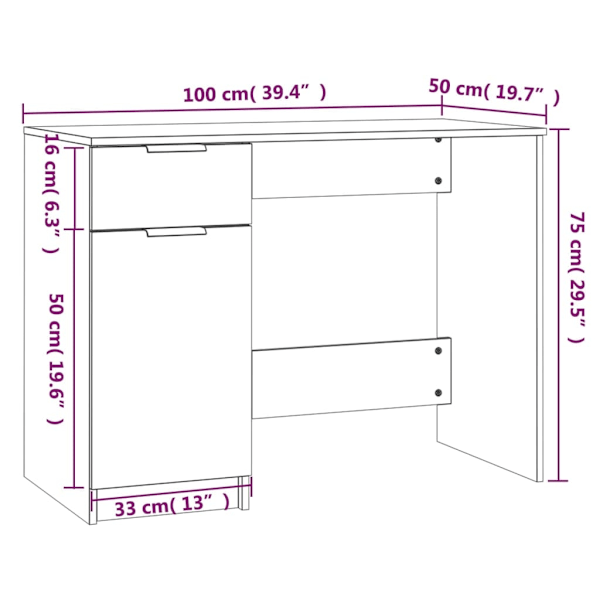 vidaXL Skrivbord vit 100x50x75 cm konstruerat trä Vit