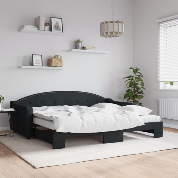 vidaXL Dagbädd utdragbar med madrasser svart 90x200 cm tyg Svart