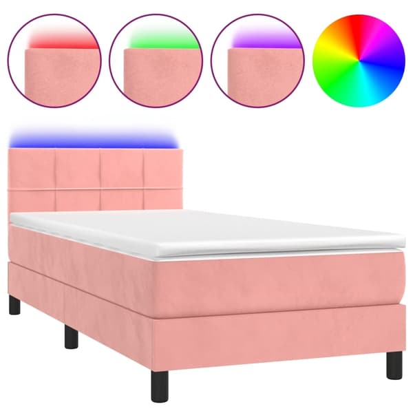 vidaXL Ramsäng med madrass rosa & LED 90x200 cm sammet Rosa