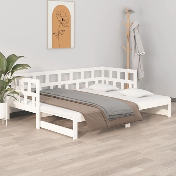 vidaXL Dagbädd utdragbar vit massiv furu 2x(90x200) cm Vit