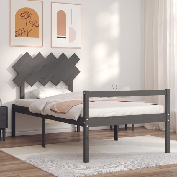 vidaXL Sängram med sänggavel grå 100x200 cm massivt trä Grå