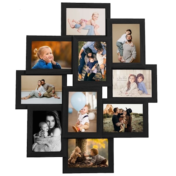 vidaXL Fotoram för 10x(10x15 cm) bilder svart MDF Svart