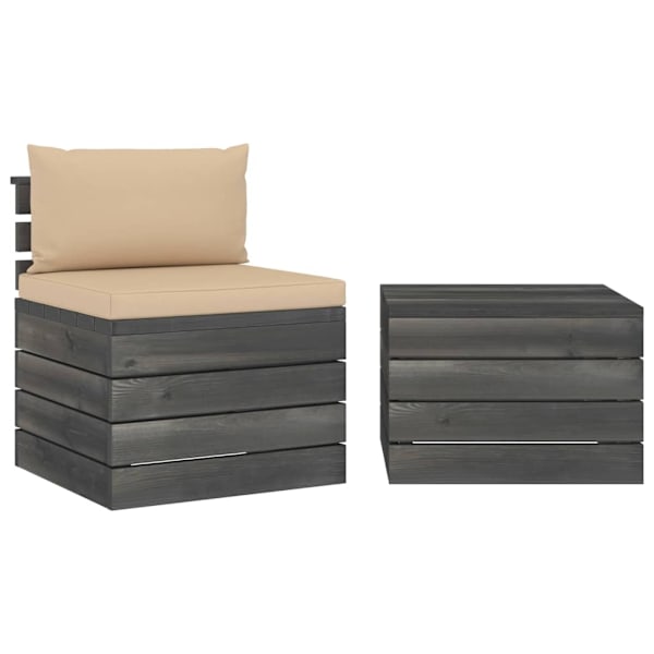 vidaXL Pallsoffgrupp med dynor 2 delar massiv furu Beige