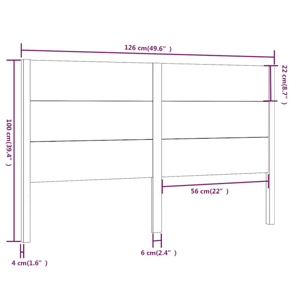 vidaXL Sänggavel svart 126x4x100 cm massiv furu Svart