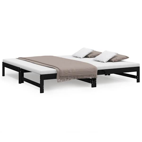 vidaXL Utdragbar dagbädd svart 2x(100x200) cm massiv furu Svart