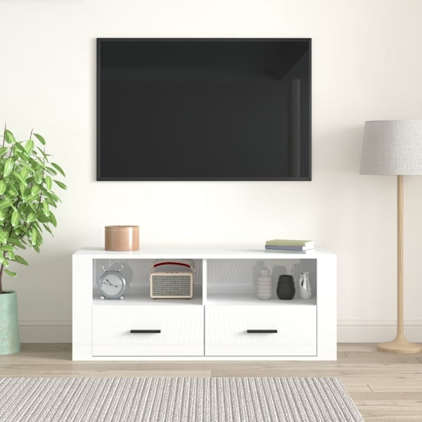 vidaXL TV-skåp vit högglans 100x35x40 cm konstruerat trä Vit
