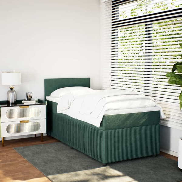 vidaXL Ramsäng med madrass mörkgrön 90x200 cm sammet Grön