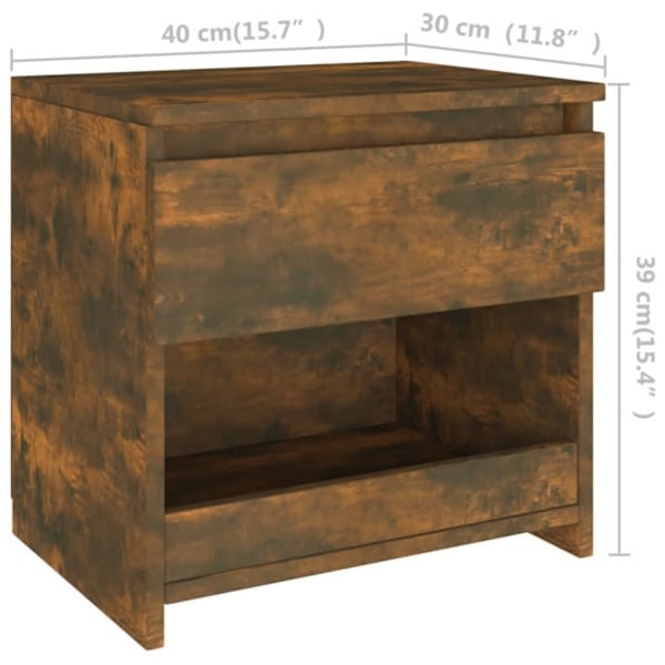 vidaXL Sängbord 2 st rökfärgad ek 40x30x39 cm konstruerat trä Brun