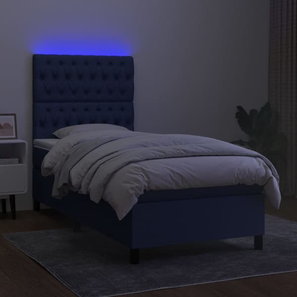 vidaXL Ramsäng med madrass & LED blå 90x200 cm tyg Blå