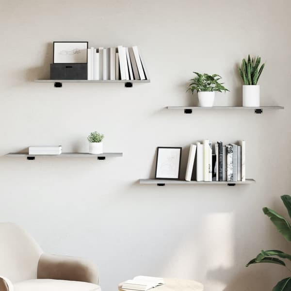 vidaXL Hyllplan 4 st betonggrå 80x20x1,5 cm konstruerat trä grå