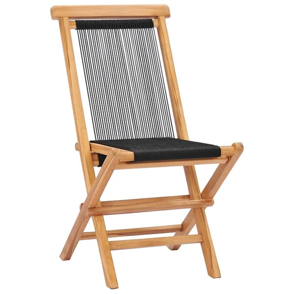 vidaXL Hopfällbara trädgårdsstolar 2 st massiv teak och rep Svart