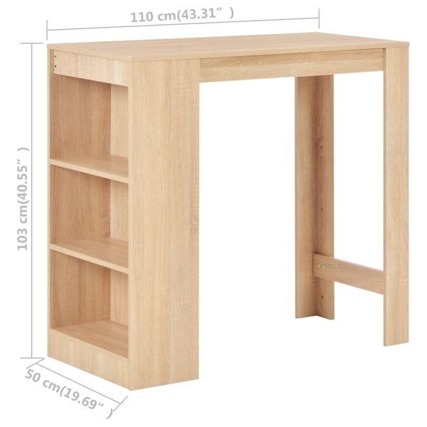 vidaXL Barbord med hylla ek 110x50x103 cm Brun