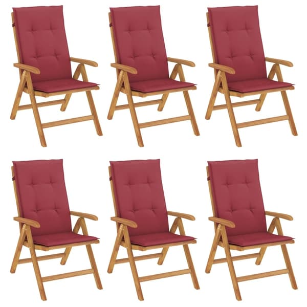 vidaXL Fällbara fåtöljer med dynor, 6 st, massivt trä, teak Brun