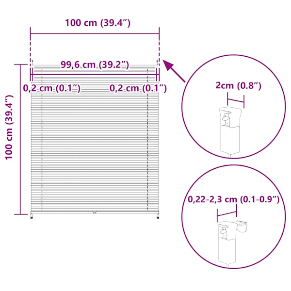 vidaXL Plisségardin 100x100 cm vit Vit