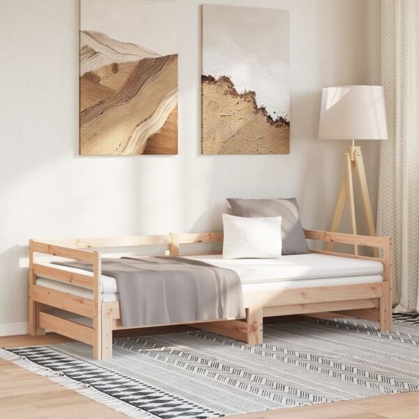 vidaXL Utdragbar dagbädd 2x(90x190) cm massiv furu Brun
