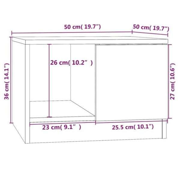 vidaXL Soffbord rökfärgad ek 50x50x36 cm konstruerat trä Brun