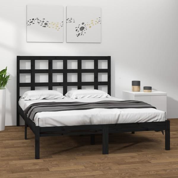 vidaXL Sängram svart massivt trä 200x200 cm Svart