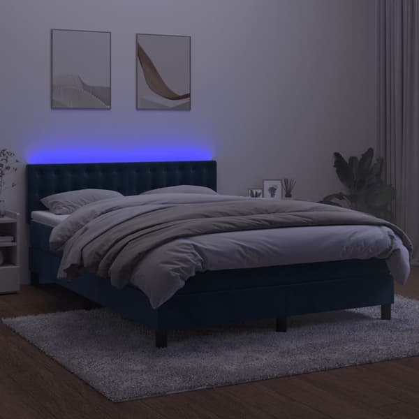 vidaXL Ramsäng med madrass & LED mörkblå 140x190 cm sammet Blå