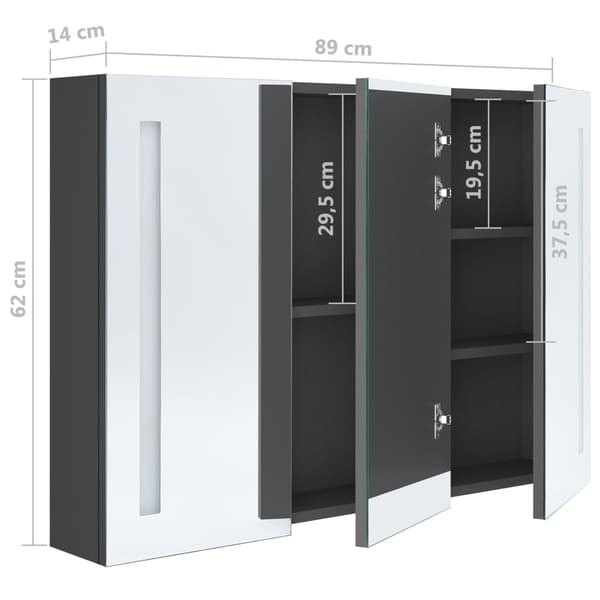 vidaXL Spegelskåp med LED 89x14x62 cm grå grå