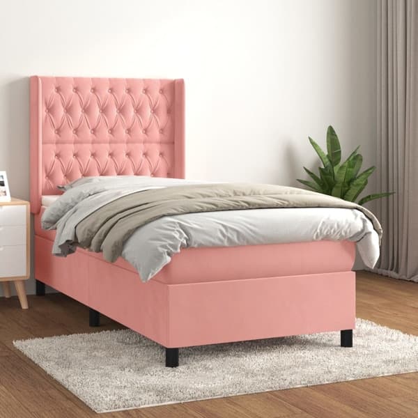 vidaXL Ramsäng med madrass rosa 90x190 cm sammet Rosa