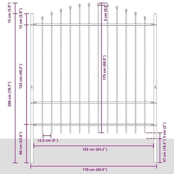 vidaXL Trädgårdsstängsel 4 pcs Grå 170 x 215 cm Pulverlackerat stål Grå