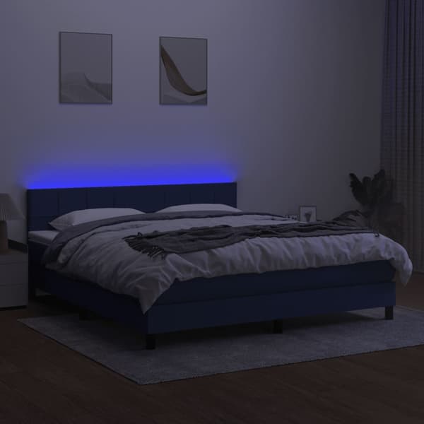 vidaXL Ramsäng med madrass & LED blå 180x200 cm tyg Blå