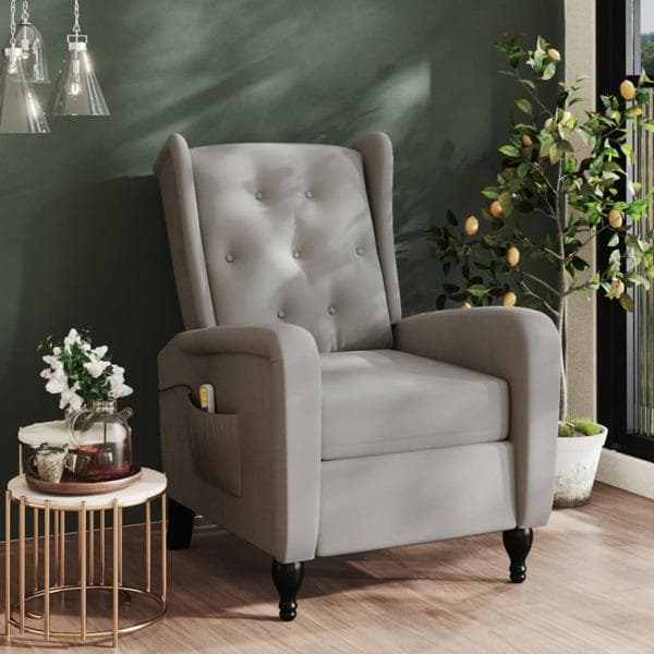 vidaXL Massagefåtölj ljusgrön sammet grå