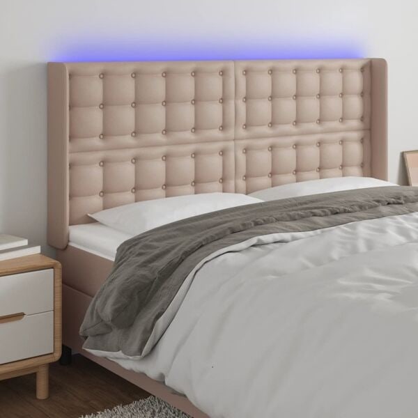 vidaXL Sänggavel LED cappuccino 203x16x118/128 cm konstläder Brun