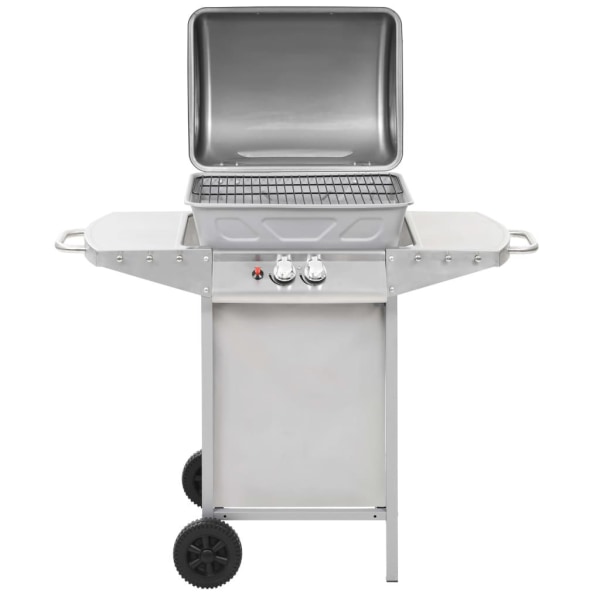 vidaXL Gasolgrill med 2 grillzoner rostfritt stål silver Silver