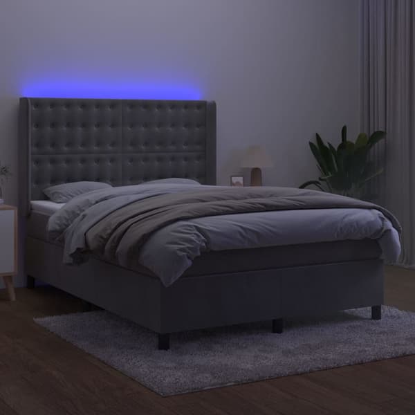 vidaXL Ramsäng med madrass & LED ljusgrå 140x200 cm sammet Grå