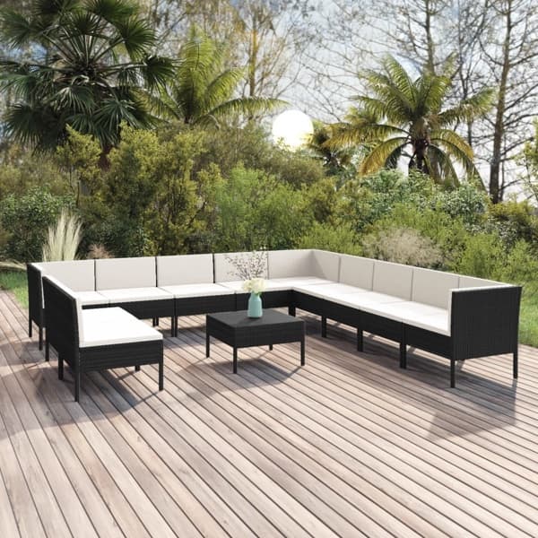 vidaXL Loungegrupp med dynor 12 delar konstrotting brun Svart