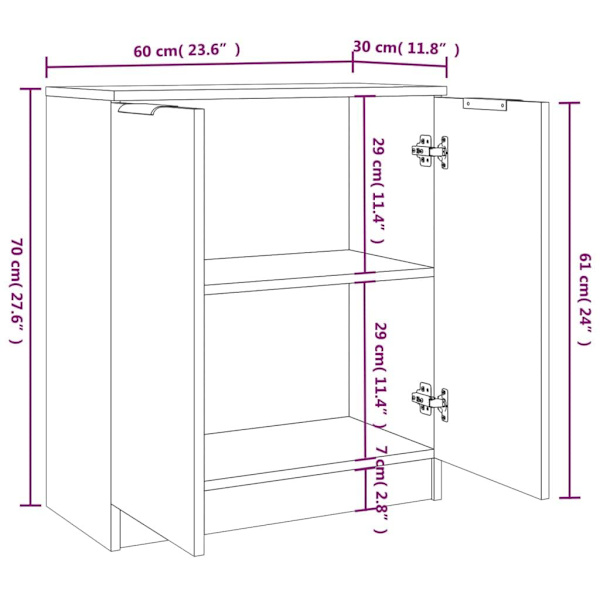 vidaXL Skänk 2 st betonggrå 60x30x70 cm konstruerat trä Grå