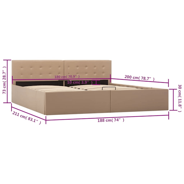 vidaXL Sängram hydraulisk förvaring cappuccino konstläder 180x200 cm Brun