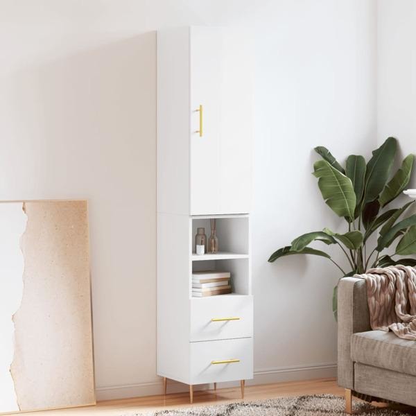vidaXL Högskåp vit högglans 34,5x34x180 cm konstruerat trä Vit