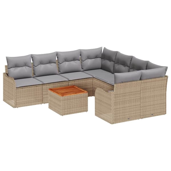 vidaXL Trädgårdsoffset 9 st Beige konstrotting Beige