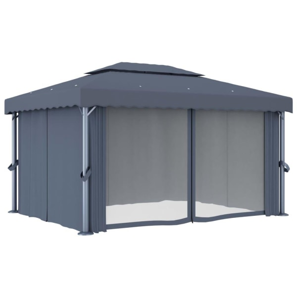 vidaXL Paviljong med draperi 4x3 m antracit aluminium Antracit