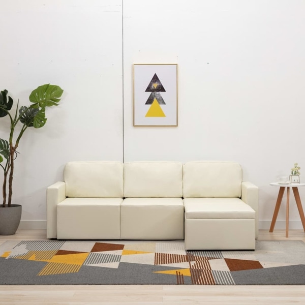 vidaXL Bäddsoffa modulär 3-sits gräddvit konstläder Creme