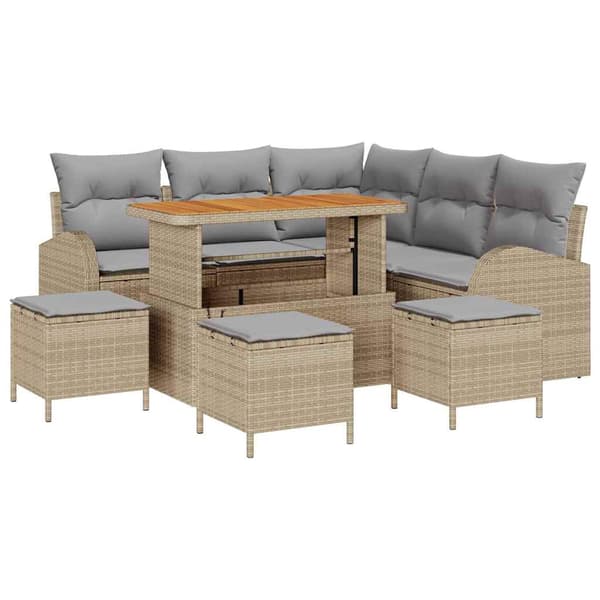 vidaXL Trädgårdsoffset 9 st Beige konstrotting Beige