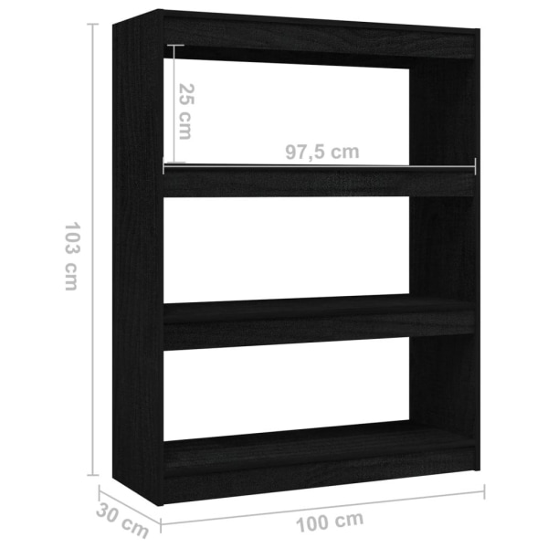 vidaXL Bokhylla/Rumsavdelare svart 100x30x103 cm massiv furu Svart