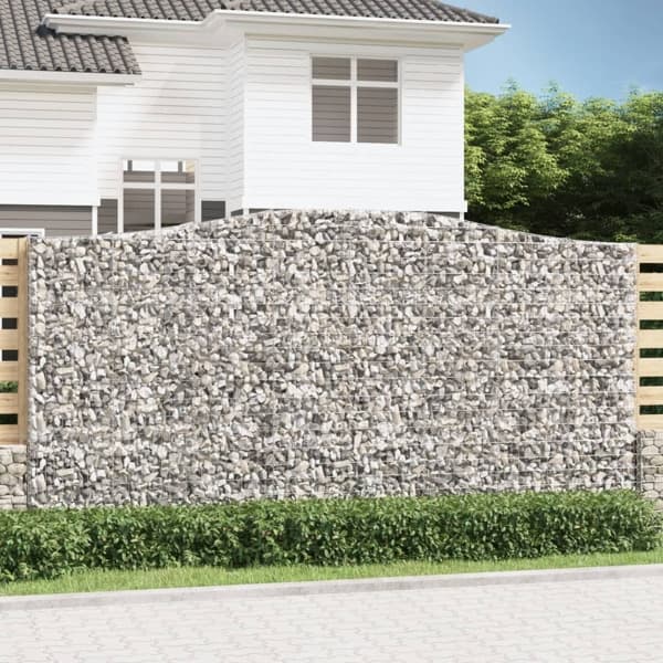 vidaXL Gabion bågformad 400x50x200/220 cm galvaniserat järn Silver