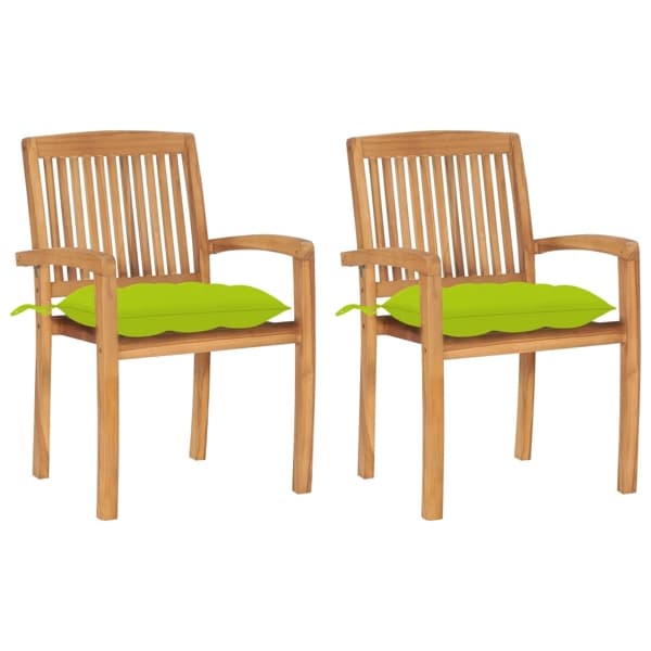 vidaXL Trädgårdsstolar 2 st med ljusgröna dynor massiv teak Grön