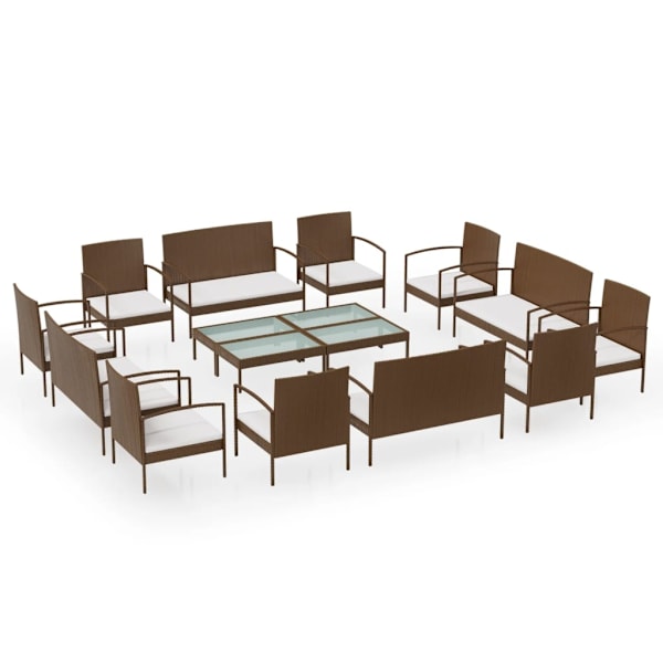 vidaXL Loungegrupp med dynor 16 delar konstrotting brun Brun