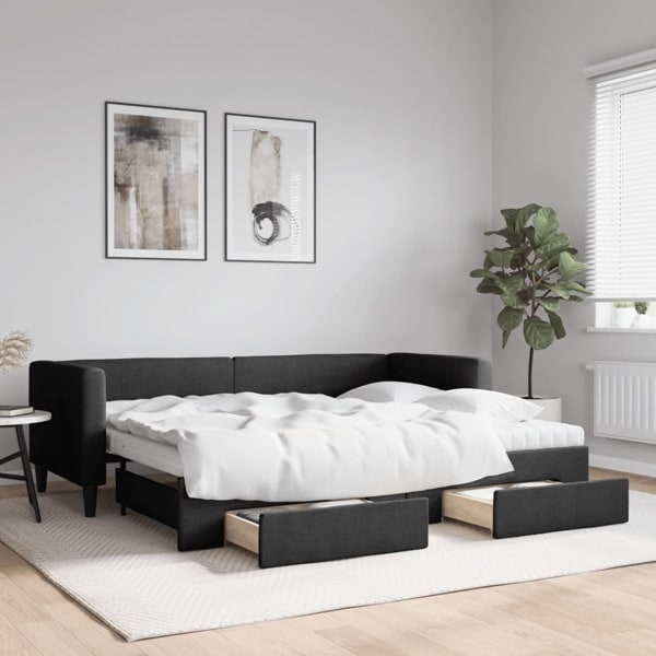 vidaXL Dagbädd utdragbar med lådor svart 80x200 cm tyg Svart