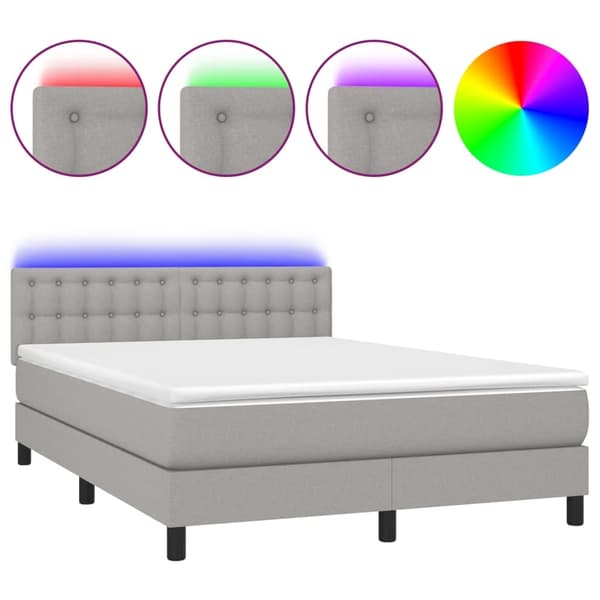 vidaXL Ramsäng med madrass & LED ljusgrå 140x200 cm tyg Grå