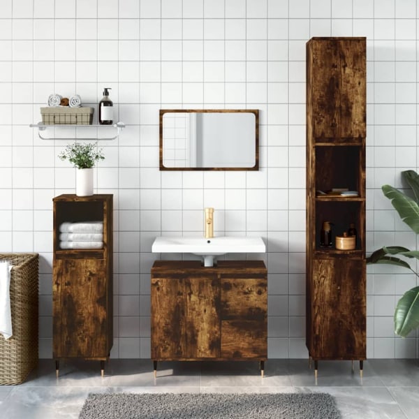 vidaXL Badrumsmöbler set 3 delar rökfärgad ek konstruerat trä Brun