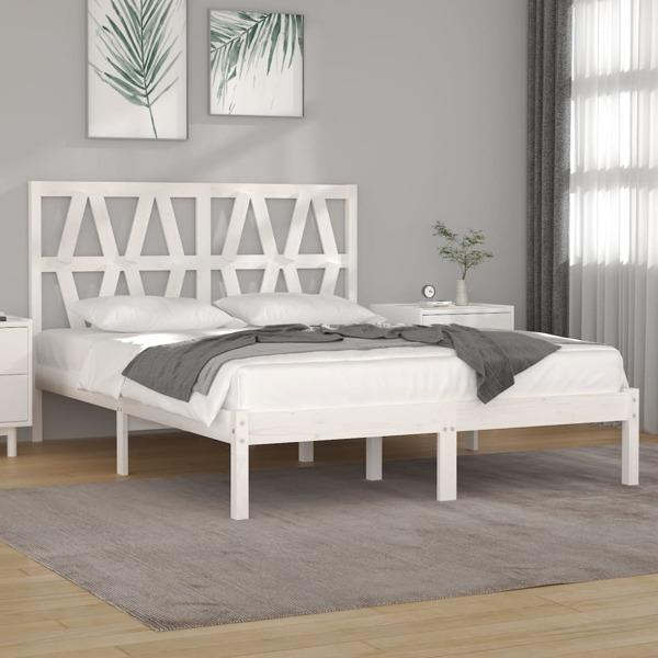 vidaXL Sängram vit massiv furu 135x190 cm Vit