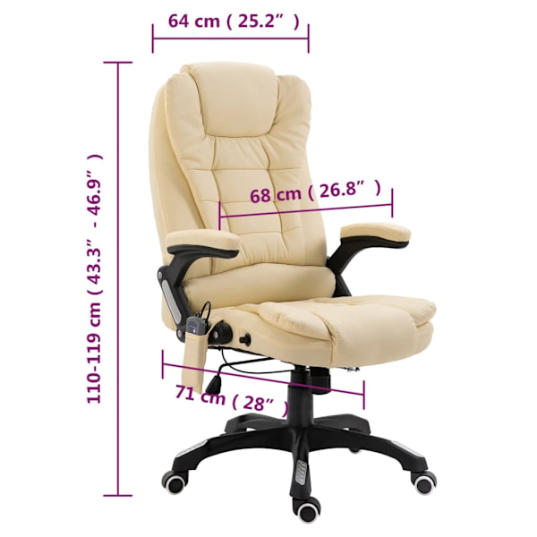 vidaXL Massagekontorsstol gräddvit konstläder Creme