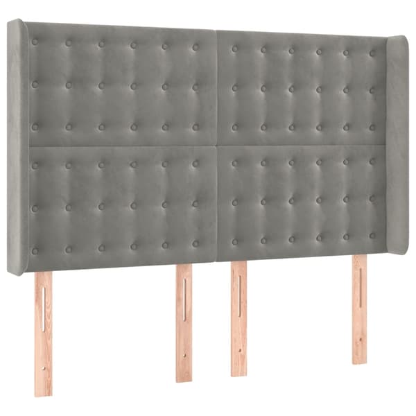 vidaXL Sänggavel LED ljusgrå 147x16x118/128 cm sammet Grå